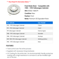 thumbnail image 2 of Front Brake Rotor - Compatible with 1985 - 1993 Volkswagen Cabriolet 1986 1987 1988 1989 1990 1991 1992, 2 of 2
