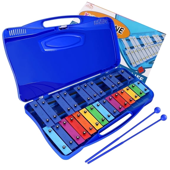 EASTROCK 25-Note Xylophone Glockenspiel with Aluminum Rainbow Keys & Case Percussion Instrument for Toddlers/Adults,Dark Blue