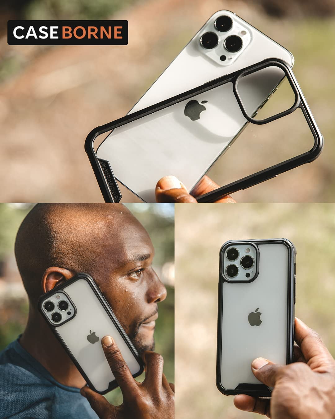 CaseBorne R Series Case for [iPhone 13 Pro Max] Aluminum Frame Clear Backplate - Black