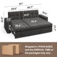 thumbnail image 6 of Noelse 3 in 1 Convertible Sofa Bed, Sectional Sleeper Sofa with Storage Armrest and 4-Level Adjustable Backrest, L-Shaped Couch for Living Room, Dark Grey, 6 of 10