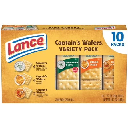 Lance Sandwich Crackers, Captain's Wafers, Variety Pack, 10 Individual Packs, 6 Sandwiches Each