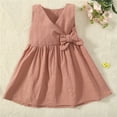 thumbnail image 3 of DHFJKG Dress Girls Summer Dresses V Neck Casual Bowknot Tank Dress For Toddlers 1-6 Years Elastic Waist Cotton Breathable Comfortable Solid Color Cute Sundress, 3 of 3