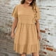thumbnail image 1 of mfyjkho Vestidos de fiesta para mujer, Vestido informal de manga corta con cuello redondo y estampado liso para mujer. Vestidos largos para mujer xl, 1 of 7