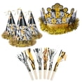 thumbnail image 2 of Fun Express 48 Pieces 2025 Black, Silver & Gold New Year's Eve Hat & Noisemaker Kit for 24, 2 of 3