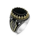 thumbnail image 1 of Anillo clásico con incrustaciones de piedra negra para hombre, anillos Punk de circón, joyería de lujo para boda, compromiso, moda, 1 of 4