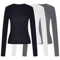 thumbnail image 4 of Annhoo 3PCS Fall T Shirt for Women Casual Long Sleeve Round Neck Tight Crop Blouses Basic Solid Color Slim Tops, 4 of 4