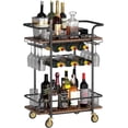 thumbnail image 2 of Carrito de Servicio de Bar para el Hogar, Carrito de Vino de 3 Niveles, Carrito de Almacenamiento con Ruedas, Carrito de Metal con Ruedas para Comedor, Cocina, 2 of 4