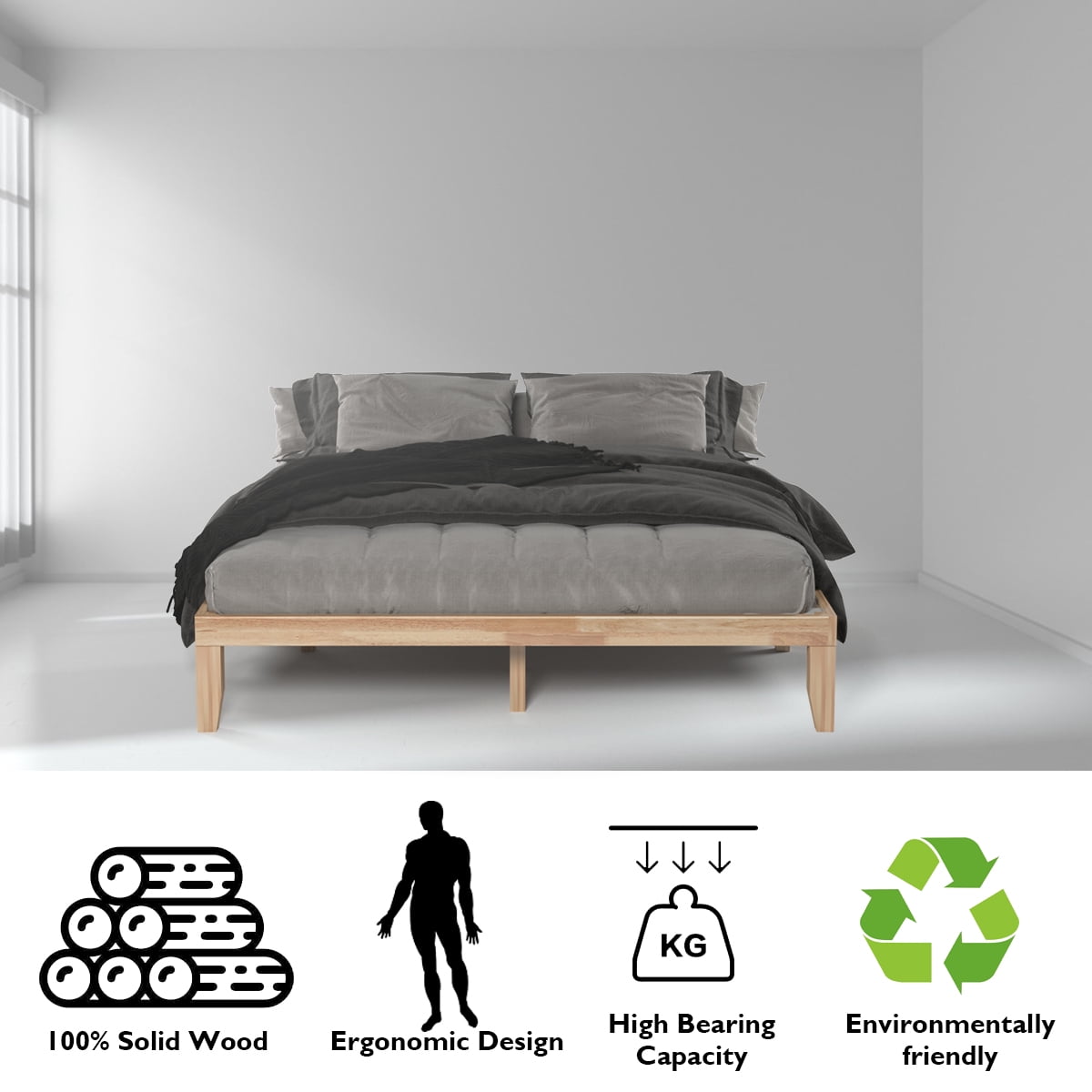 Infans King Size 14" Wooden Bed Frame Mattress Platform Wood Slats Support Natural