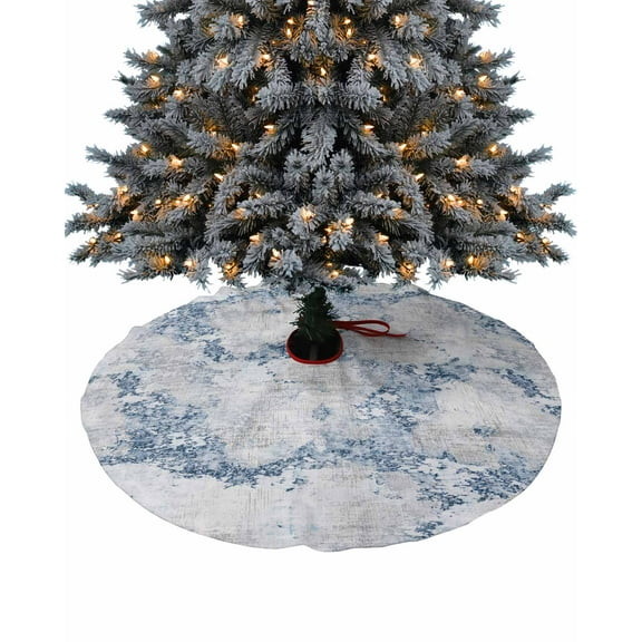 Vintage Blue Christmas Tree Skirt 48 Inches Large Christmas Skirt Tree, Farmhouse Modern Abstract Art Tree Skirt Christmas Decorations for Fireplace Party Holidays Indoor Outdoor