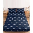 thumbnail image 2 of Full Size Fitted Sheet Set - Nautical Coastal 3 Piece Bedding Sets 16" Deep Pocket Fitted Sheet with 2 Pillowcases, Vintage Ocean Anchor Rudder Simple Navy Blue Brushed Microfiber Hotel Bed Sheets, 2 of 9