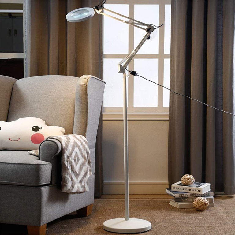 Magnifying Glass Floor Lamp Dimmable LED Magnifying Lamp with Clamp - 12W 3  Modes 5 Diopter Height Adjustable - Super Bright Floor Lamp with Magnifier  for Reading Craft Task 