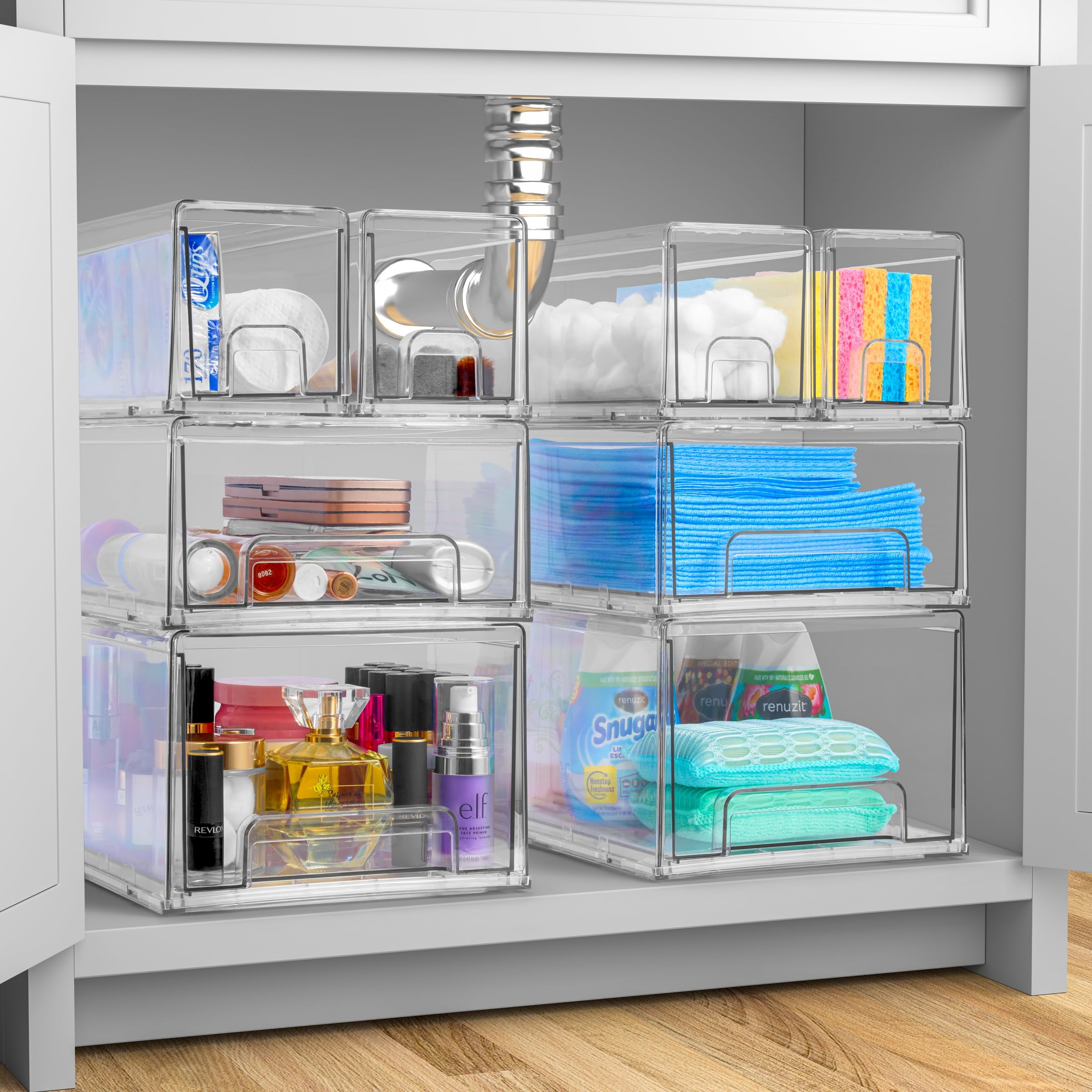 Sorbus Stackable Storage Drawers, Clear Plastic Organizer Bins with Handles, 2 Large & 4 Small