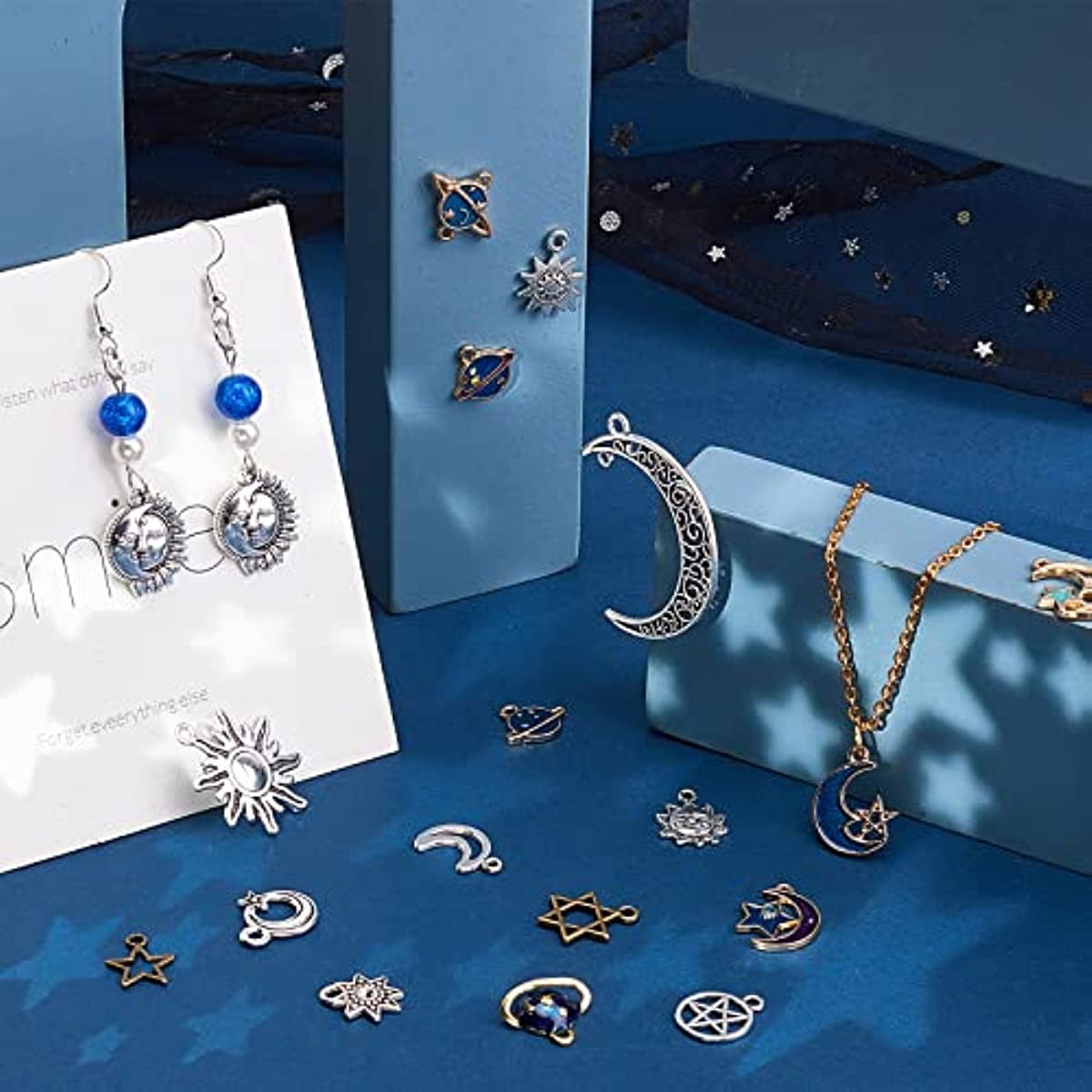 SANNIX 120Pcs Mixed Sun Star Moon Charms Jewelry Making Gold Enamel Charm  Pendants for DIY Necklace Bracelet Making Supplies