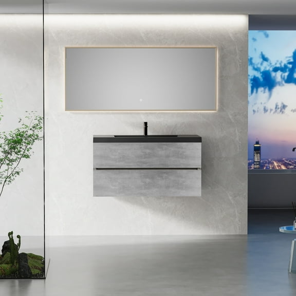 42" Bathroom Vanity In Grey, With Sink. Fixture Quartz Sand Basin And Soft Close Drawers Sink, Grey . Reliable