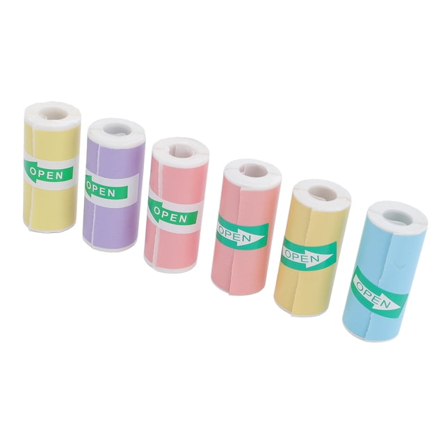 Paper 6 Roll Thermal Printing Paper Multi Color 57x25mm Smoothly Self Adhesive Thermal Inkless Printer Paper for Photo Note Label