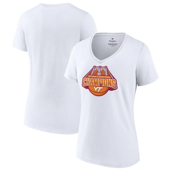 Women's Fanatics White Virginia Tech Hokies 2022 ACC Men's Basketball Conference Tournament Champions V-Neck T-Shirt