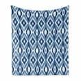 thumbnail image 1 of Ikat Soft Flannel Fleece Throw Blanket, Old Design Regular Multi-Shaft Loom Uneven Twill Trend Motif, Cozy Plush for Indoor and Outdoor Use, 60" x 80", Dark Blue and White, by Ambesonne, 1 of 6