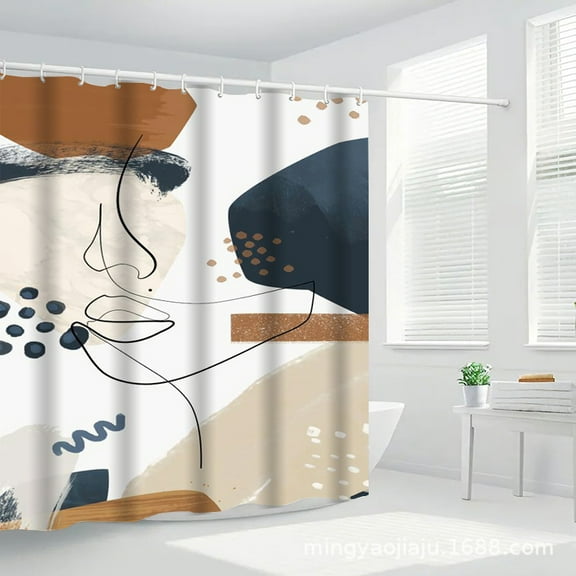 Digital Printed Polyester Shower Curtain Nordic Toilet Partition Curtain Non-perforated Shower Curtain Sunshade Curtain Cloth 1.8M * 1.8M