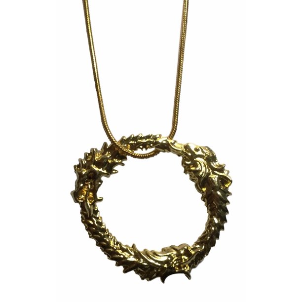 Elder Scrolls Skyrim Ouroboros Dragon Gold Color Metal Pendant Necklace