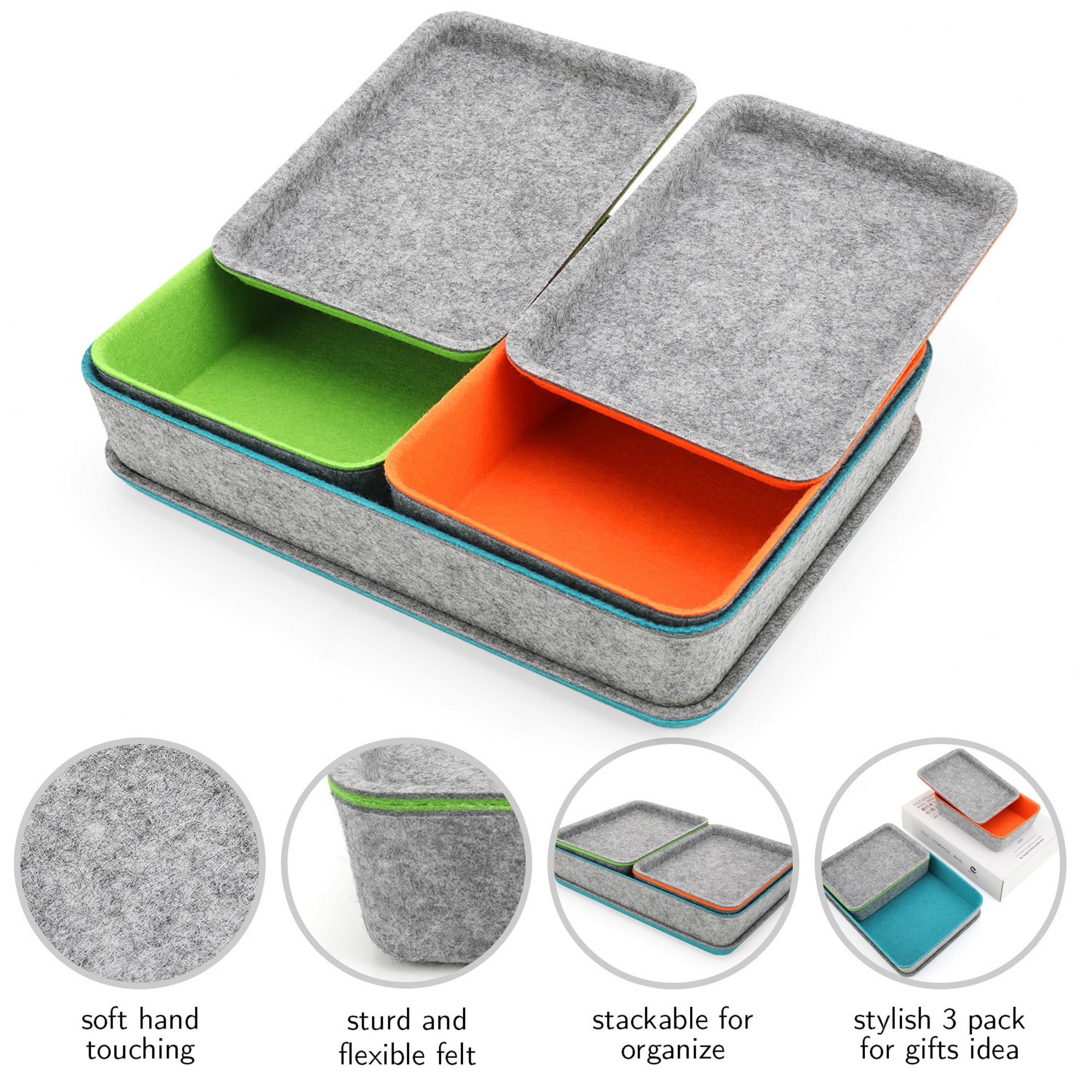 Welaxy Lidded drawer organizer bins home office work desktop storage box with lid for junk makeup stationery organizing 3-pack
