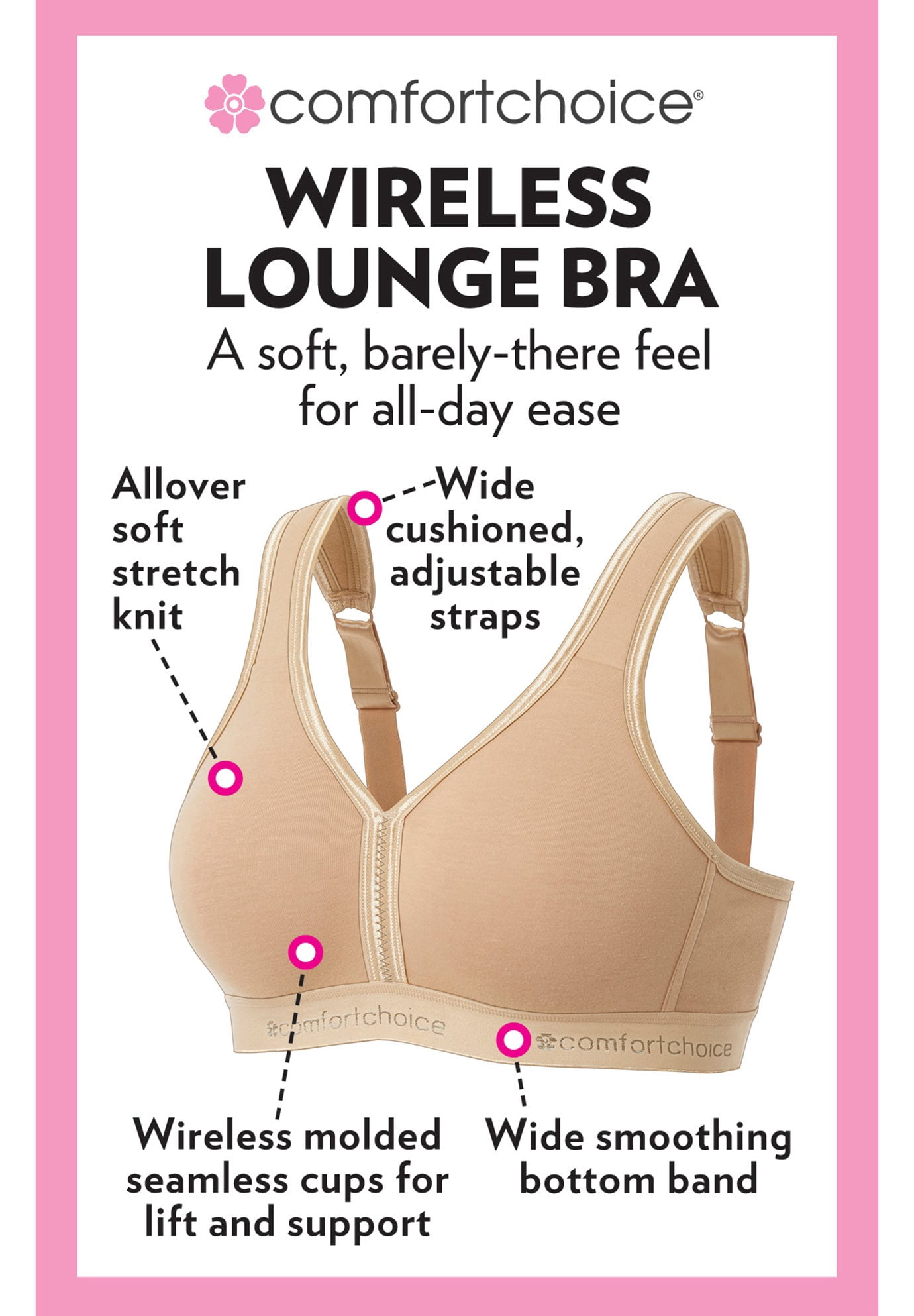 Comfort Choice Women's Plus Size Wireless Back-Close Lounge Bra