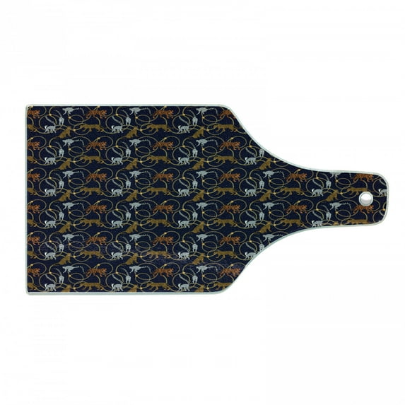 Lemur Cutting Board, Exotic Tiger Leopard Madagascar Monkey Chains Abstract Repeating Pattern, Decorative Tempered Glass Cutting and Serving Board, in 3 Sizes, by Ambesonne