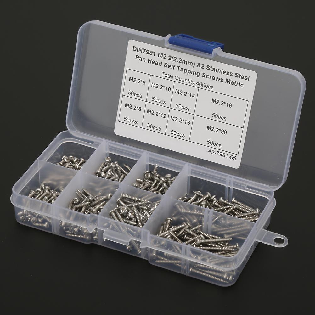 Tebru 400pcs M2.2 Stainless Steel High Strength Self Tapping Screws