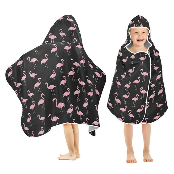 joogoo Flamingo Black-h1 Kids Hooded Beach Towel Baby Bath Towel 23.5"x50"