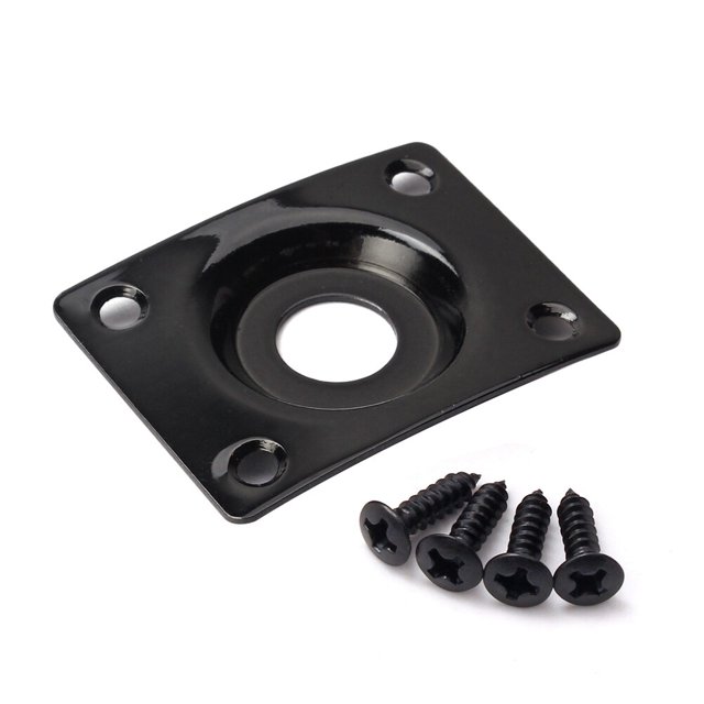 Square Curved Guitar Jack Plate Indented 1/4 Inch Guitar Pickup Output Input Jack Socket Plate Metal Jack Plate With Screws for Electric Guitar Bass (Black)