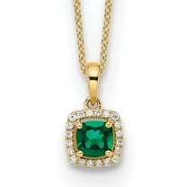 Auriga 10K Yellow Gold 5 mm Lab Grown Diamond and Created Emerald Pendant Necklace for Women 18"