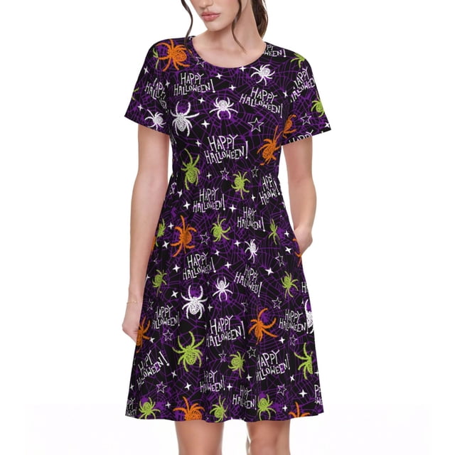 Vsdgher Robes Midi Maxi Décontractées d'Été 2025 pour Femmes, Manches Courtes, Col Rond, Robe de Plage