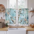 thumbnail image 2 of Teal Anchor Coastal Kitchen Curtains, Nautical Summer Beach Starfish Botanical Light Filtering Window Curtain Panels, 2Pcs Rod Pocket Window Treatments Set for Cabin Bathroom Bedroom 52x45 Inches, 2 of 9