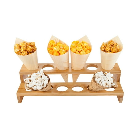 Rectangle Natural Bamboo Cone Serving Display - 12 slots, Multi-Level - 13 1/2" x 5" x 3 1/2" - 1 count box