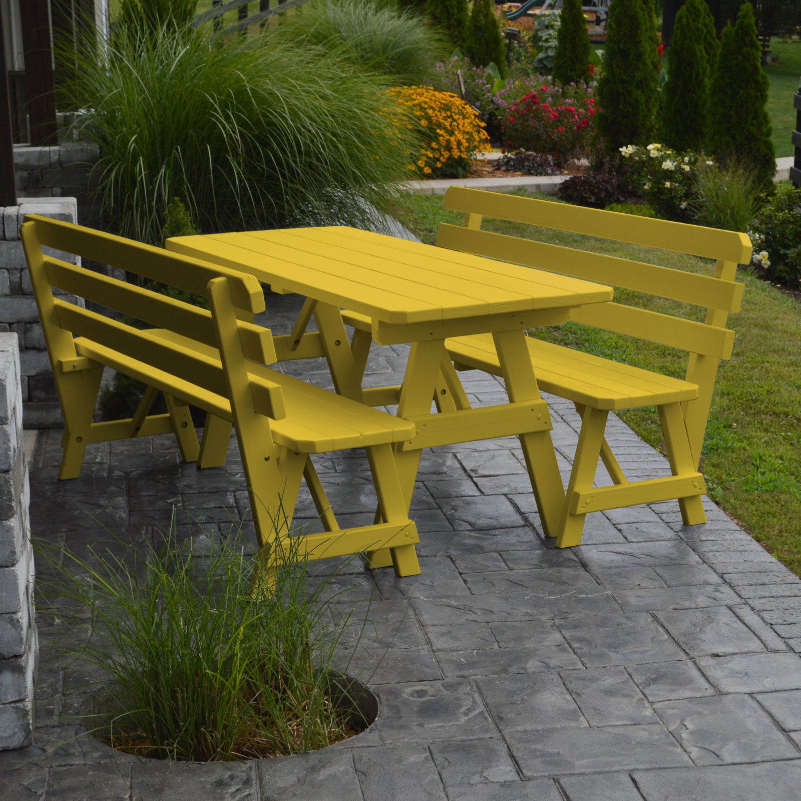 yellow picnic bench