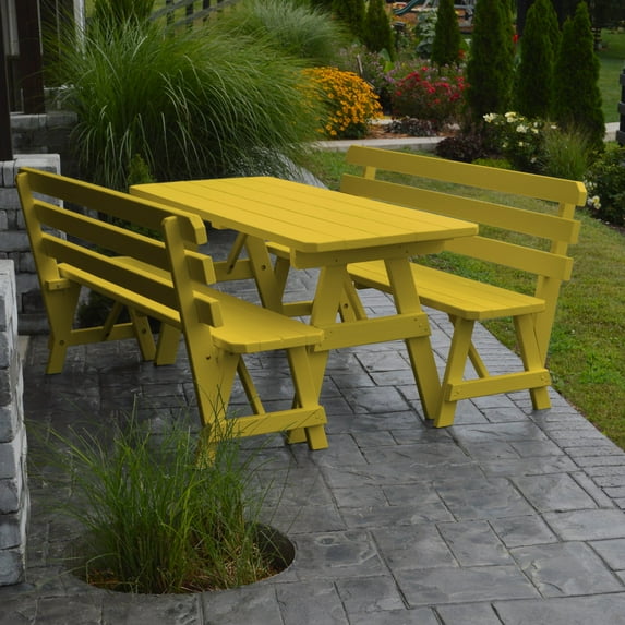 A & L Furniture Yellow Pine Couples Picnic Table with 2 Backed Benches