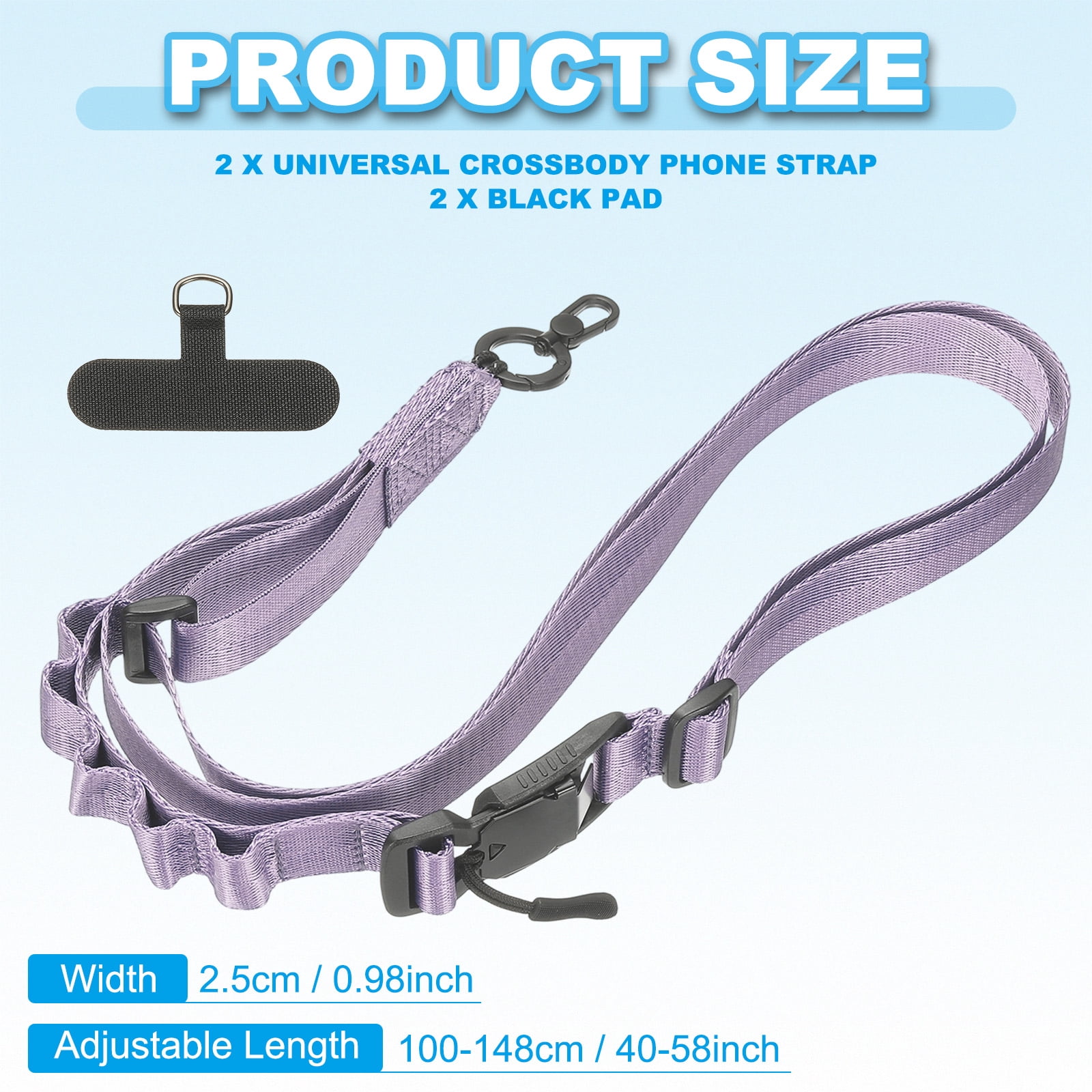 Uxcell Universal Cell Phone Lanyard, 2Pcs Adjustable Crossbody Phone Strap Magnetic Buckle Polyester Neck Lanyard with Patch for Concerts Gym Travel Secure Hands-Free Carry, Purple