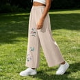 thumbnail image 7 of Tbopshirt Pants for Women Elastic Waist Floral Embroidery Wide Leg Capri Pants Side Pockets Textured Casual Trousers,Beige,M-4XL, 7 of 7