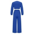 thumbnail image 4 of Women's 2 Piece Outfits V-Neck Puff Long Sleeve Crop Top with Wide Leg Pants Sexy Solid Color Loose Lounge Sets (Blue 2XL), 4 of 5