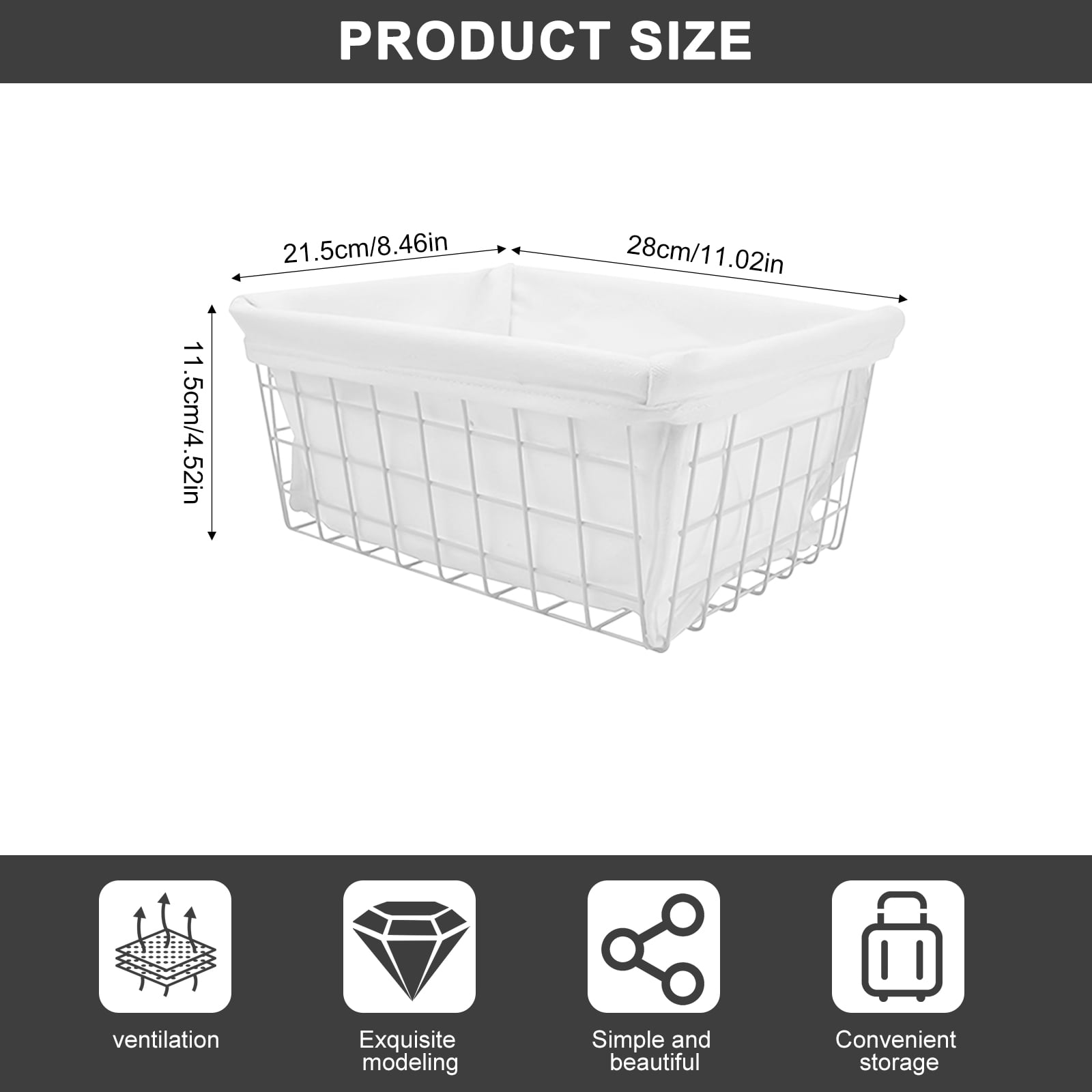 VEGCOO 4-Pack Wire Freezer Basket + 4-Pack Liner with Built-in Handles, Organizer for Kitchen Cabinets, Pantry, Freezer, Office, Bathroom Storage (11*8.7*4.7 inches)