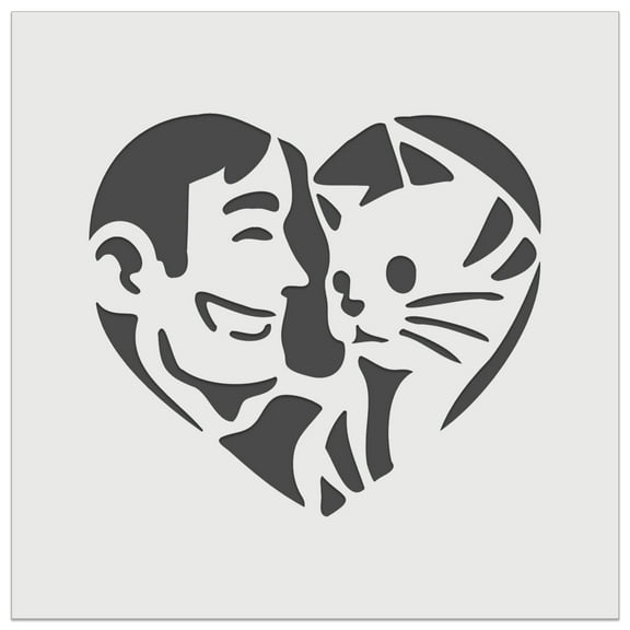 Man with Cat Kitten Pet in Heart DIY Cookie Wall Craft Stencil - 5.5 Inch