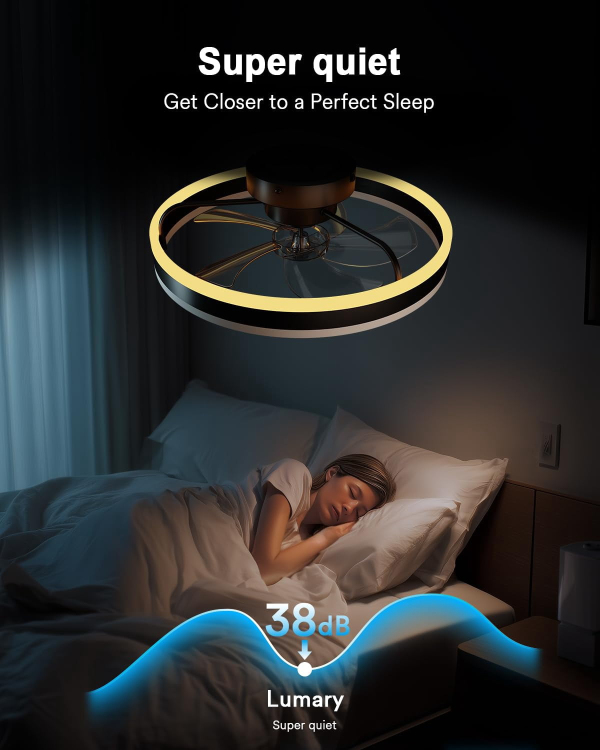 Lumary Smart Ceiling Fan with Light RGBAI LED Flush Mount Low Profile Fan Works with Alexa Google with Remote 20 Inch Black