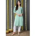 thumbnail image 3 of DWEEP SARA Kurta Droit pour Femmes en Mélange de Coton Vert Mer à Imprimé Bandhani – Tunique Indienne Traditionnelle / Manches 3/4 / Tenue Festive et Décontractée, TP/34, 3 of 9