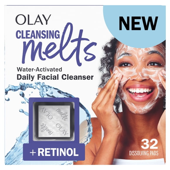 Olay Cleansing Melts + Hyaluronic Face Cleanser, 32ct, Water-Activated Face Wash Cleans, Tones, and Refreshes Skin
