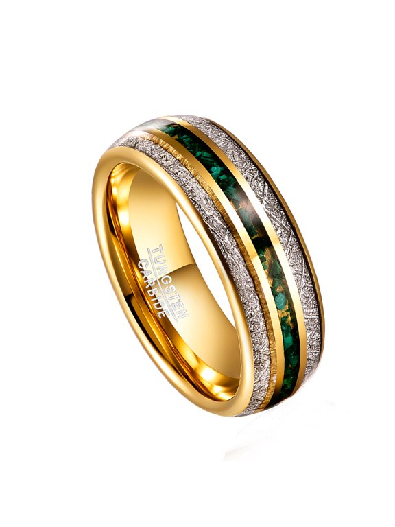 8mm Gold Inlaid Meteorite Green Gravel Tungsten Ring