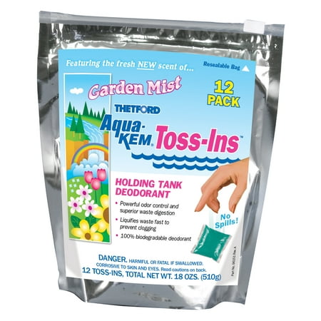 - Aqua-Kem Garden Mist Toss-Ins RV Holding Tank Treatment - Deodorant / Waste Digester / Detergent - 12x1.5 oz packets - Thetford 96130