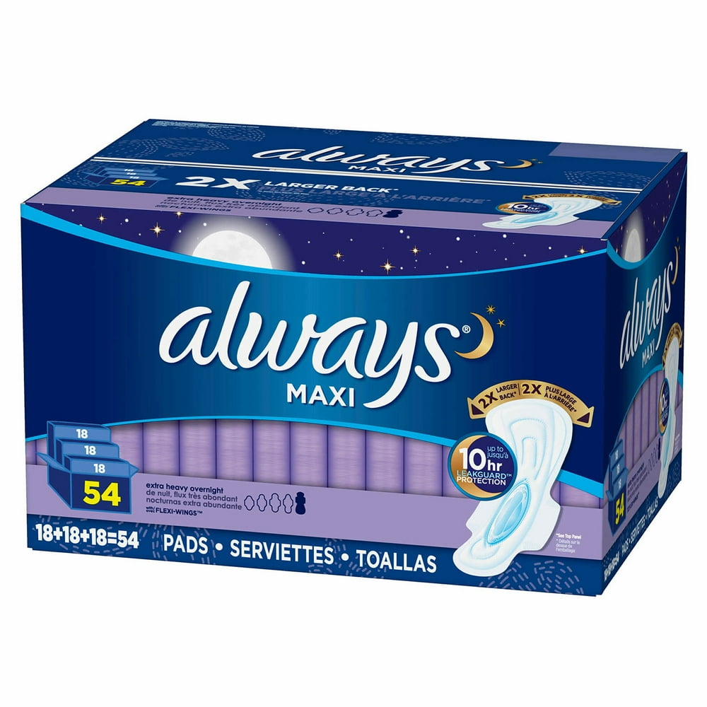 Always ExtraHeavy Overnight Maxi Pads with FlexiWings, 54 ct.