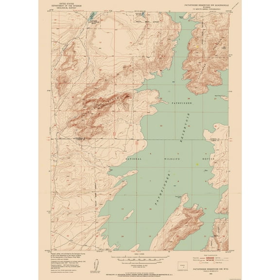 Topographical Map - Pathfinder Reservoir Wyoming Quad - USGS 1951 - 23 x 31.67 - Vintage Wall Art