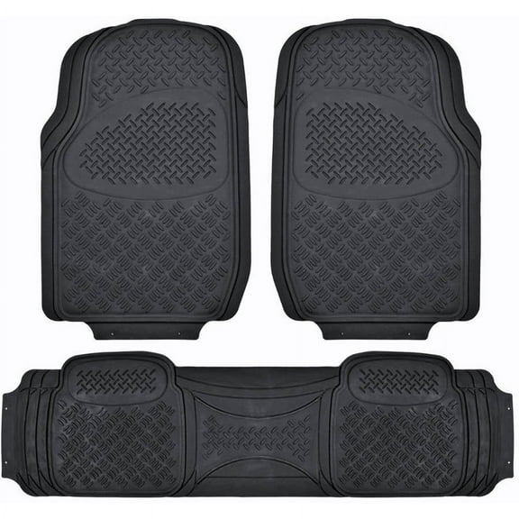 BDK Super Duty Rubber Floor Mats for Car SUV and Van 3 Rows with Cargo Mat, All Weather, Heavy Duty, 3 Colors