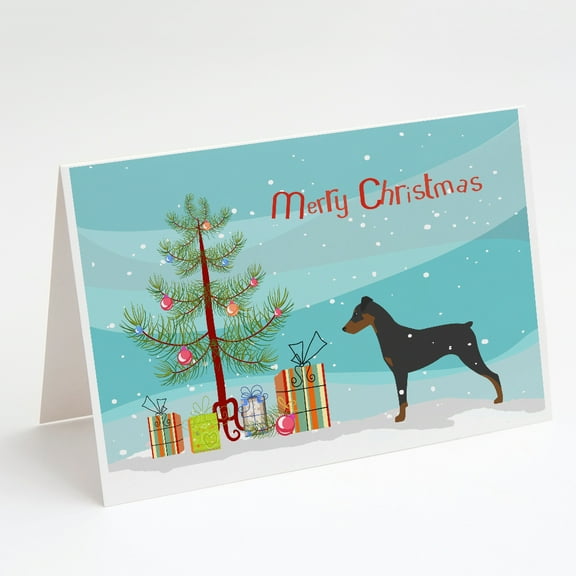 German Pinscher Merry Christmas Tree Greeting Cards and Envelopes Pack of 8
