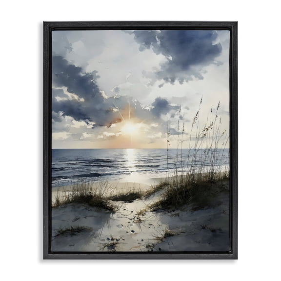 Stupell Industries Ocean Sunrise over Sandy Dunes Black Framed Floater Canvas Wall Art, design by Franklyn Gregory
